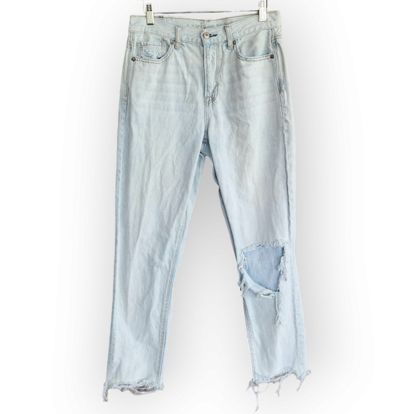 American Eagle Light Wash Ripped High Waisted Mom Jeans 4 - Picture 1 of 9